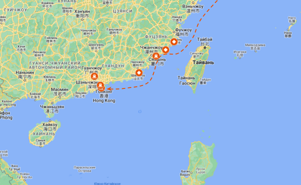Карта южных крупнейших портов Китая — Авангард Директ