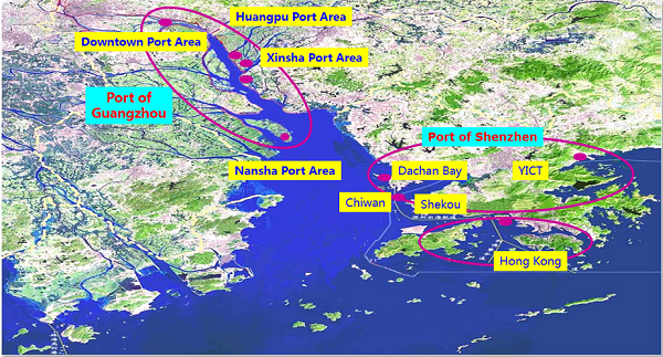 Расположение терминалов портов Гунчжоу, Шэньчжэнь и Гонконг — Авангард Директ